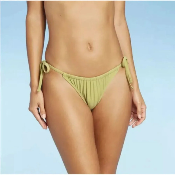 Xhilaration green high leg scoop waist bikini bottom - Picture 1 of 11
